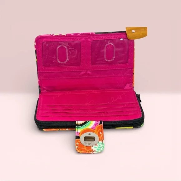 Vera Bradley Ziggy Zinnia Large Turnlock Organizer Wallet Retired Pattern - Picture 5 of 5